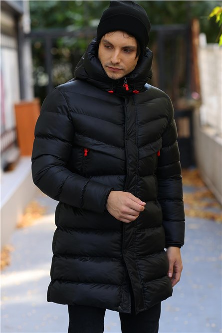 Men's Waterproof Windproof Long Hooded Jacket - Black #409087