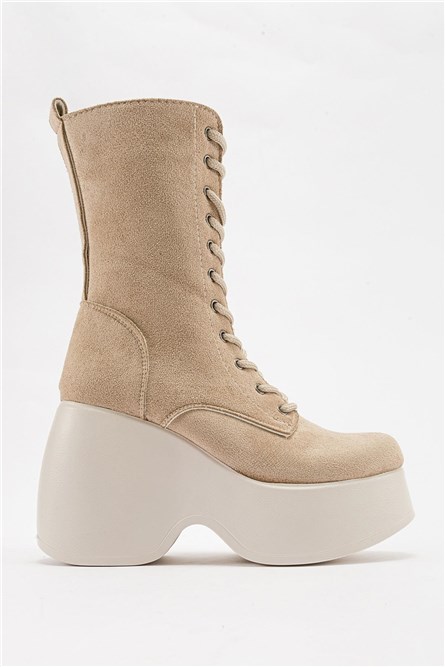 Women's Suede Platform Boots - Beige #410845