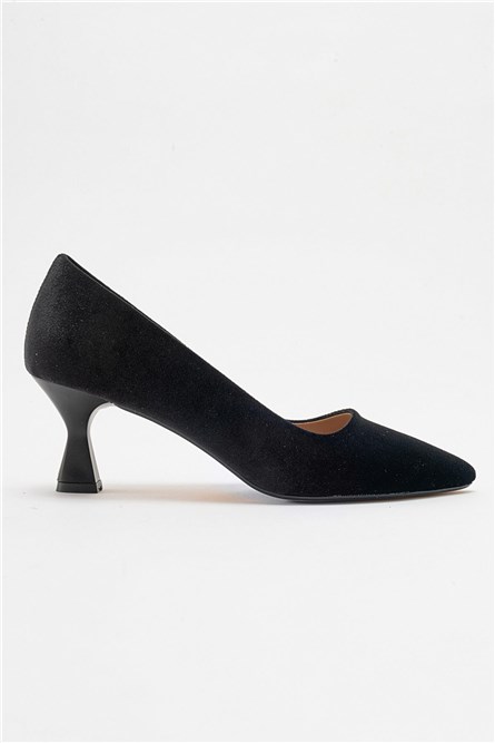 Women's Velvet Heeled Shoes - Black #406986