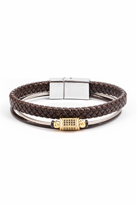 Men's Set of 2 Leather Bracelets - Dark Brown 20230901018