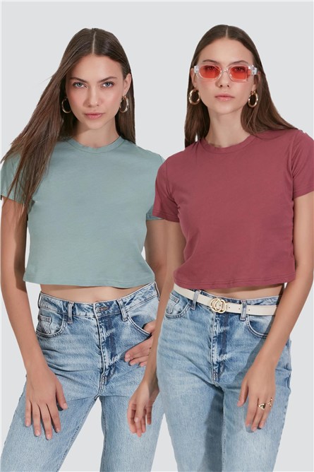 2-Pack Crew Neck Short Sleeve Crop Tops 956  #451403