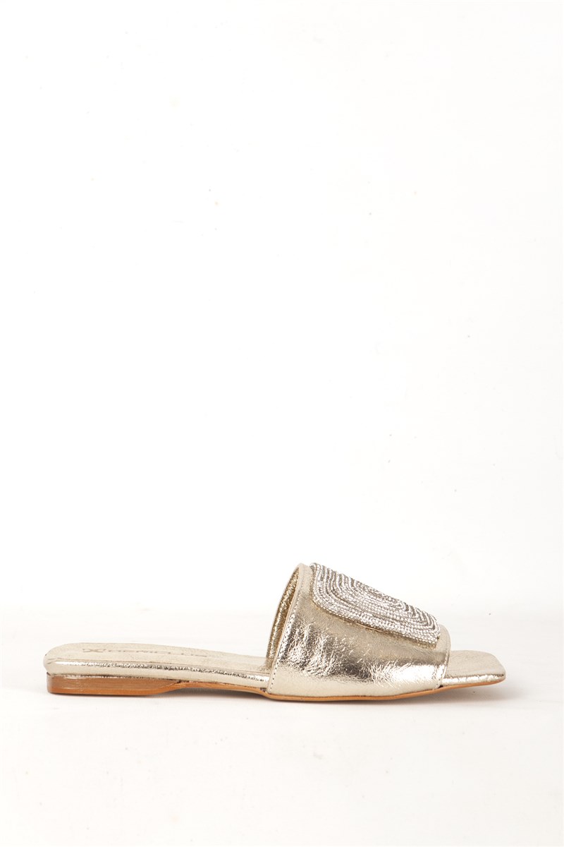 Women's genuine leather slippers 7667 - Golden #387436
