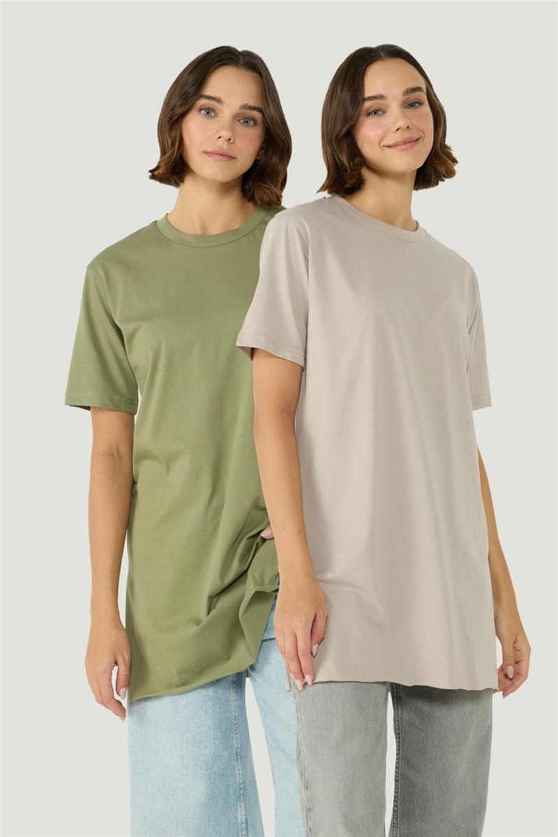 "Crew Neck Short Sleeve Slit 2-Pack Long T-Shirt 963  #451530