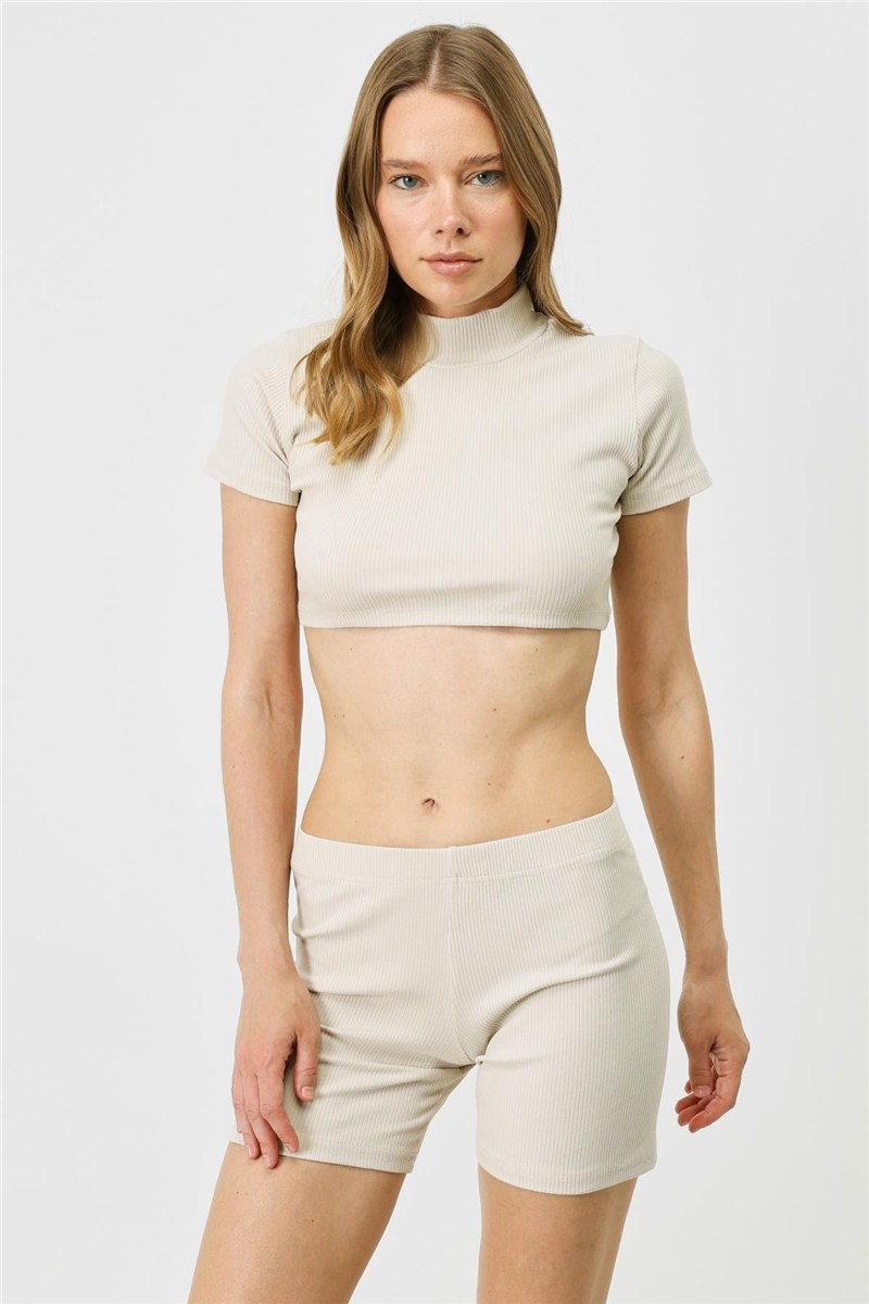 Women's Short Sleeve Crew Neck Crop Ribbed Blouse 922  #451541