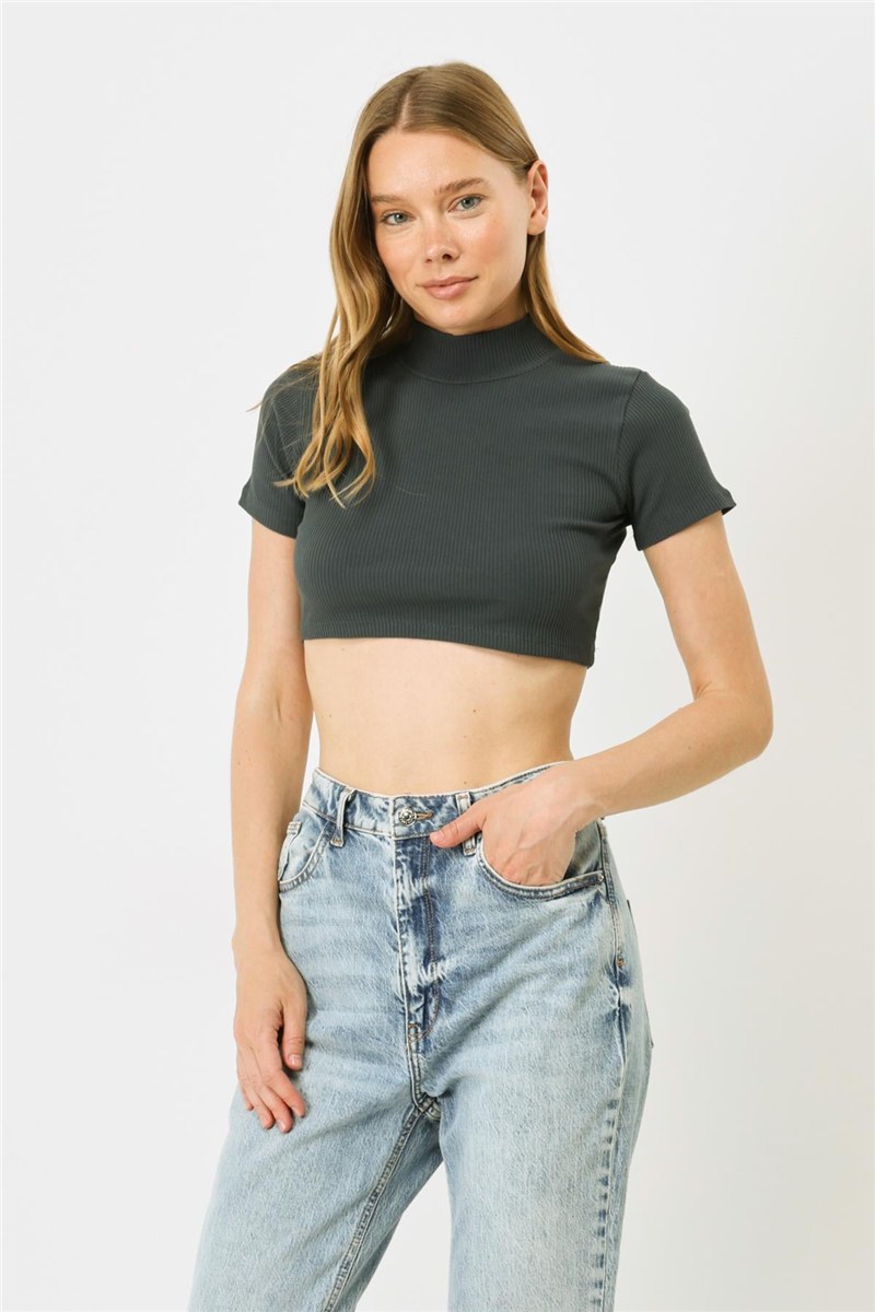 Women's Short Sleeve Crew Neck Crop Ribbed Blouse 922  #451542