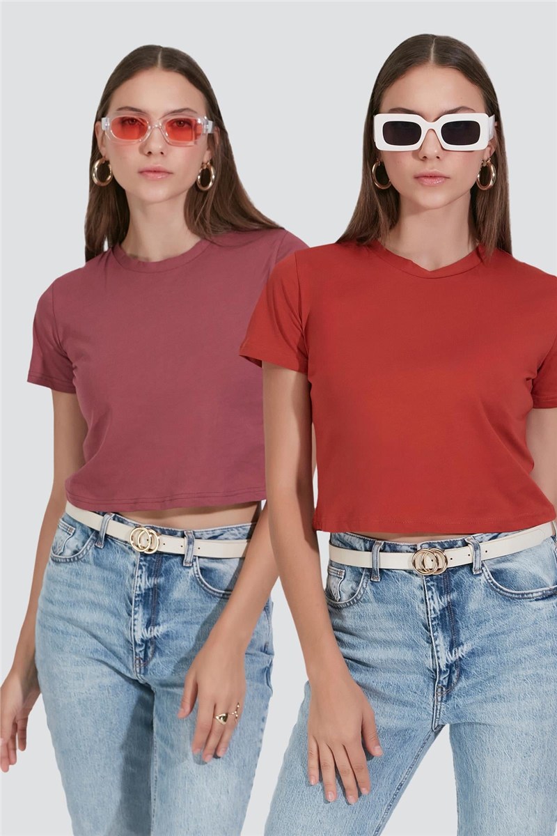 2-Pack Crew Neck Short Sleeve Crop Tops 956  #451401