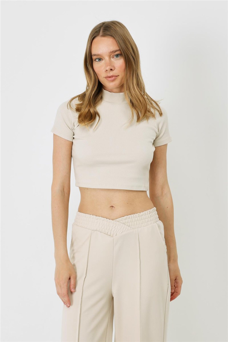 Women's Fitted Crew Neck Short Sleeve Ribbed Blouse 921  #451540