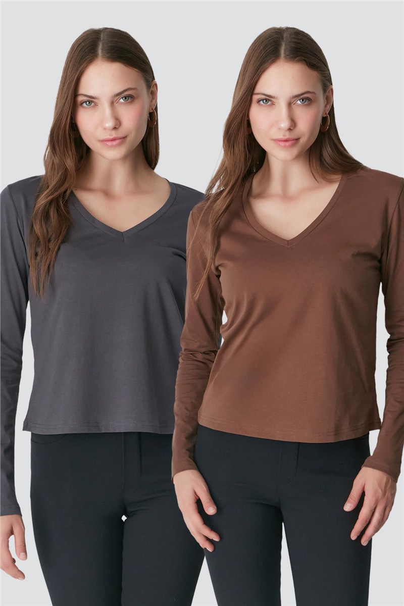 V-Neck Long Sleeve 2-Pack Basic T-Shirt 954  #451393